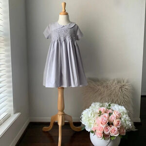 NWT Pretty Girls Smocked Dress Spanish Style Princess Floral Boutique Grey 5T